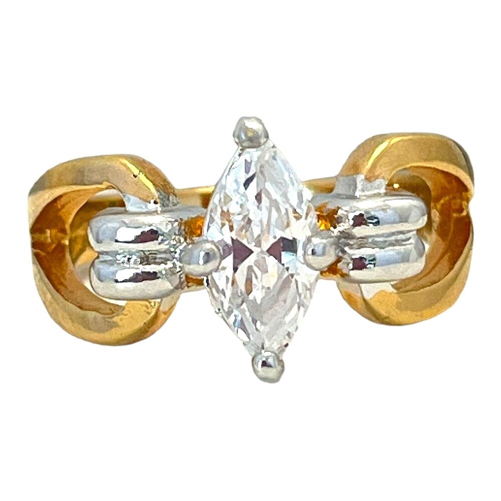 Vintage 1970s Vargas Marquise CZ Ring 18KT Gold Plate Two Tone Size 7 - 5T